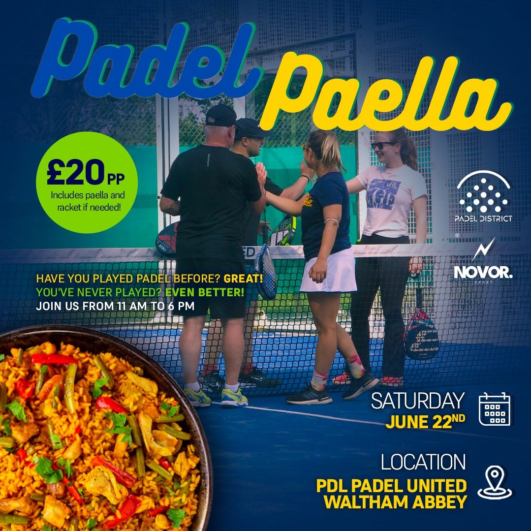 🏆 Padel Americano Format: Everyone gets a chance to play try the sport and meet people, regardless of your skill level. 🍹 Drinks available through the event 🍺 Draught beer! 🥘 There will be Paella available from 1pm 🎾 Equipment Provided.